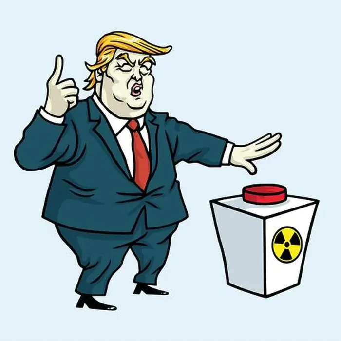 Framed Print : Donald Trump Shouting and Ready to Push the Red Button. Cartoon Vector Illustration Framed Print : Donald Trump Shouting and Ready to Push the Red Button. Cartoon Vector Illustration