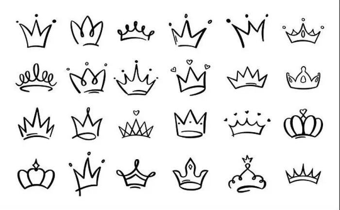 Framed Print : Doodle crowns. Line art king or queen crown sketch