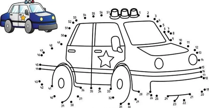 Framed Print : Dot to Dot Police Car Isolated Coloring Page Framed Print : Dot to Dot Police Car Isolated Coloring Page
