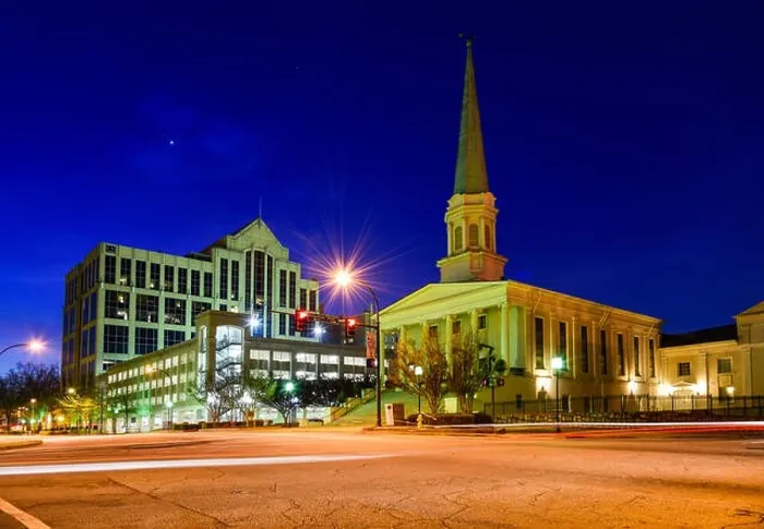 Framed Print : Downtown Greenville South Carolina SC at Night Framed Print : Downtown Greenville South Carolina SC at Night