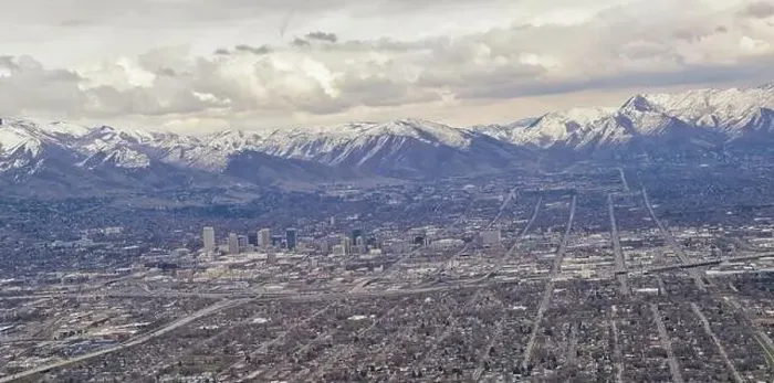 Framed Print : Downtown Salt Lake City Panoramic view of Wasatch Front Rocky Mountains from airplane in early spring winter with Framed Print : Downtown Salt Lake City Panoramic view of Wasatch Front Rocky Mountains from airplane in early spring winter with