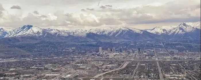 Framed Print : Downtown Salt Lake City Panoramic view of Wasatch Front Rocky Mountains from airplane in early spring winter with Framed Print : Downtown Salt Lake City Panoramic view of Wasatch Front Rocky Mountains from airplane in early spring winter with