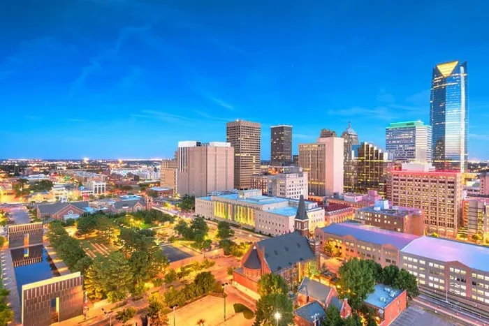 Framed Print : Downtown skyline of Oklahoma City, Oklahoma, USA at twilight Framed Print : Downtown skyline of Oklahoma City, Oklahoma, USA at twilight