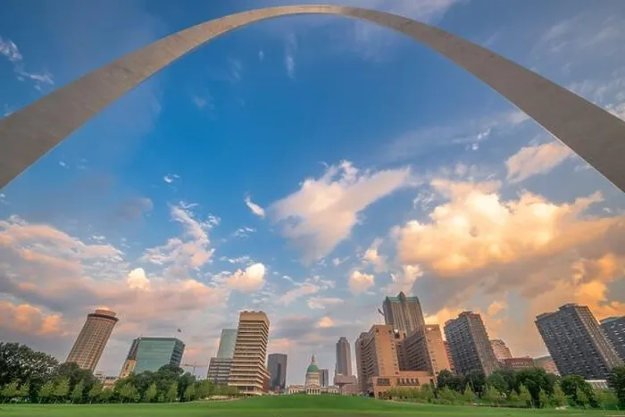 Framed Print : Downtown St. Louis, Missouri, USA viewed from below the arch Framed Print : Downtown St. Louis, Missouri, USA viewed from below the arch
