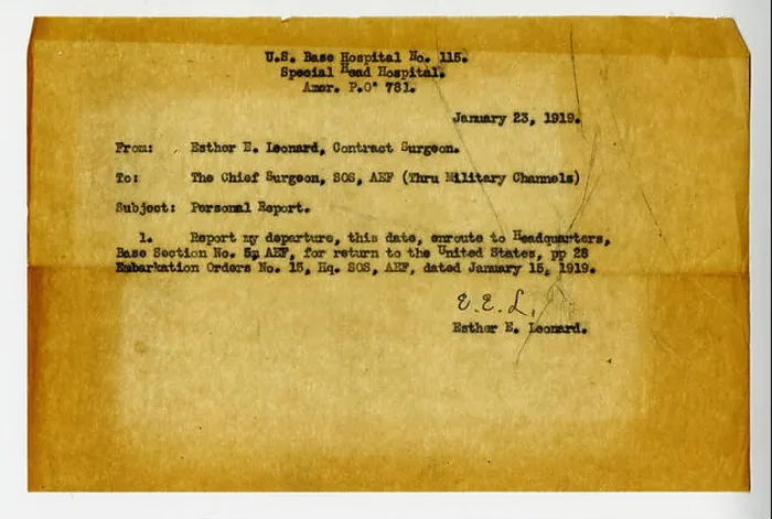 Framed Print : Dr. Esther E. Leonard sent this letter to the chief surgeon of the Sanitary Corps as a monthly personal report Framed Print : Dr. Esther E. Leonard sent this letter to the chief surgeon of the Sanitary Corps as a monthly personal report