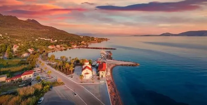 Framed Print : Dramatic summer sunrise in St. Georgios port Framed Print : Dramatic summer sunrise in St. Georgios port