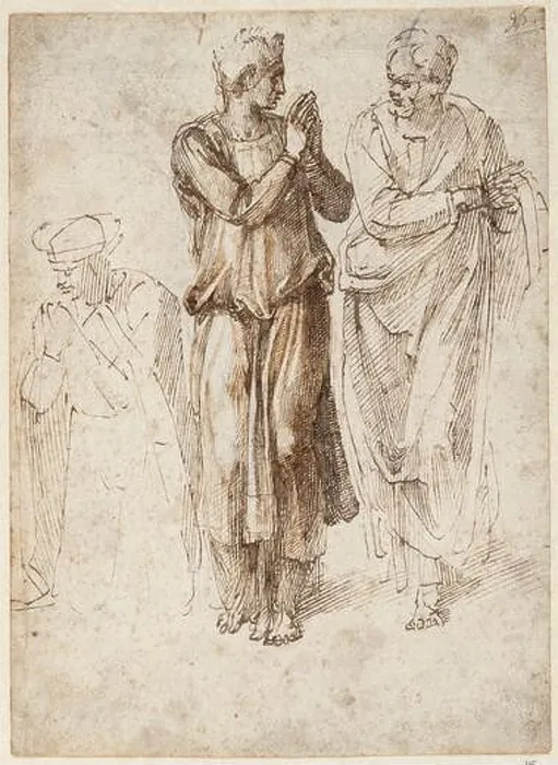 Framed Print : Three draped figures, with hands joined, 1496-1503. Found in the collection of the Teylers Museum, Haarlem