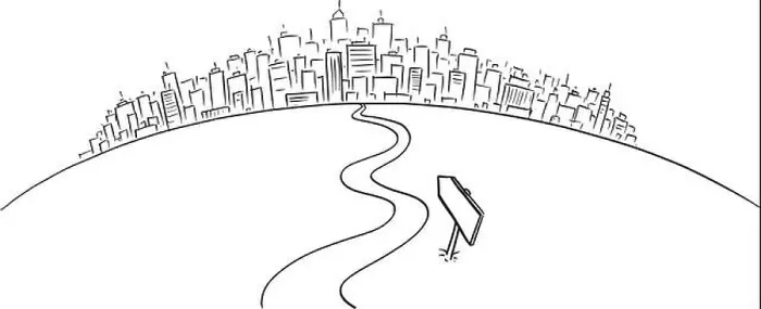 Framed Print : Drawing of Conceptual Winding Way Forward to Cityscape or City on Horizon Framed Print : Drawing of Conceptual Winding Way Forward to Cityscape or City on Horizon
