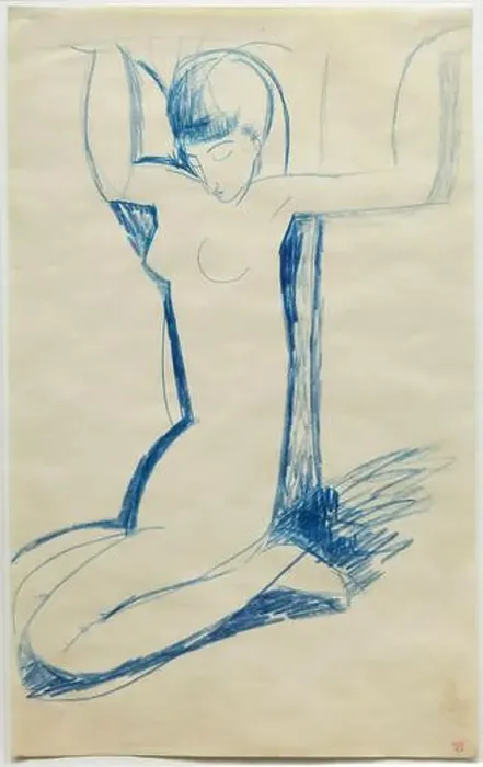 Framed Print : Drawing Kneeling caryatid ('Anna Akhmatova') by Italian modernist painter Amedeo Modigliani (1911)