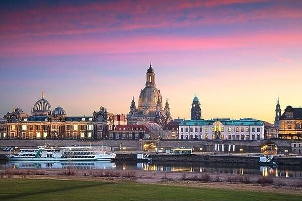 Dresden, Germany. Cityscape image of skyline Dresden, Germany with Dresden Cathedral during beautiful sunset