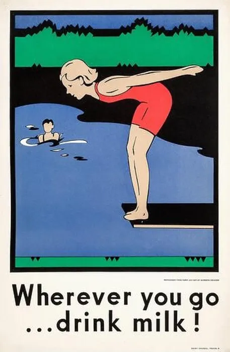 Framed Print : Drink Milk! Advertising Poster (Dairy Council, c.1930s) Wherever you go... drink milk - girl on trampoline - paper cut out by artist Gordon Deacon Framed Print : Drink Milk! Advertising Poster (Dairy Council, c.1930s) Wherever you go... drink milk - girl on trampoline - paper cut out by artist Gordon Deacon