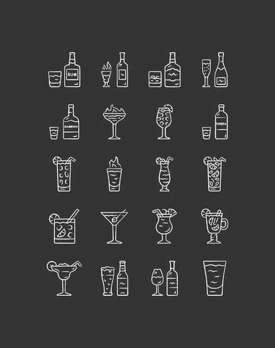 Framed Print : Drinks chalk icons set. Alcohol menu card