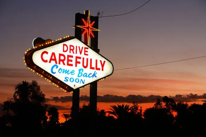 Framed Print : Drive Carefully Sign, Leaving Las Vegas Framed Print : Drive Carefully Sign, Leaving Las Vegas
