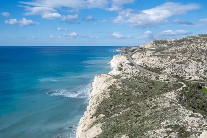 Framed Print : Drone aerial coastline route scenic. Blue sea cloudy sky. Paphos Cyprus Framed Print : Drone aerial coastline route scenic. Blue sea cloudy sky. Paphos Cyprus