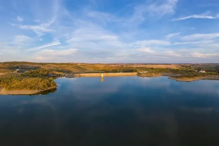Framed Print : Drone aerial panorama of a dam lake reservoir landscape in Terena, Portugal Framed Print : Drone aerial panorama of a dam lake reservoir landscape in Terena, Portugal