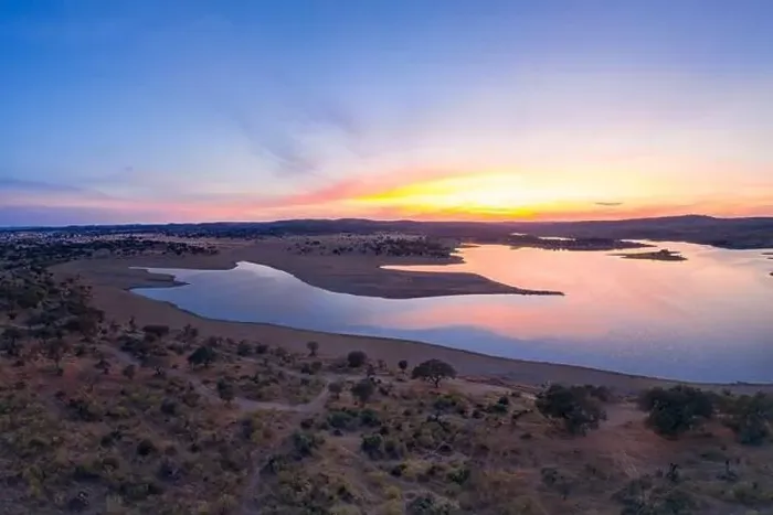 Framed Print : Drone aerial panorama of a dam lake reservoir at sunset in Terena, Portugal Framed Print : Drone aerial panorama of a dam lake reservoir at sunset in Terena, Portugal