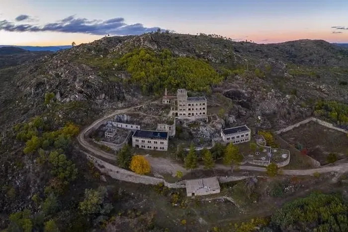 Framed Print : Drone aerial panorama of Termas Radium Hotel Serra da Pena at sunset in Sortelha, Portugal Framed Print : Drone aerial panorama of Termas Radium Hotel Serra da Pena at sunset in Sortelha, Portugal