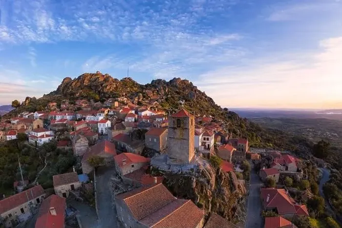 Framed Print : Drone aerial panorama view of Monsanto historic village at sunset, in Portugal Framed Print : Drone aerial panorama view of Monsanto historic village at sunset, in Portugal