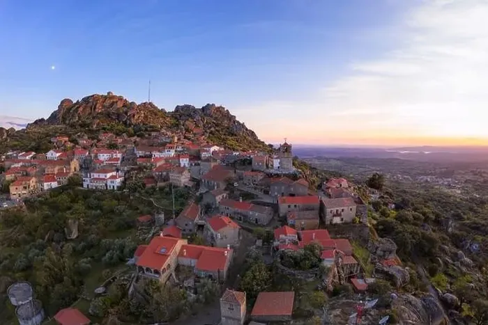 Framed Print : Drone aerial panorama view of Monsanto historic village at sunset, in Portugal Framed Print : Drone aerial panorama view of Monsanto historic village at sunset, in Portugal