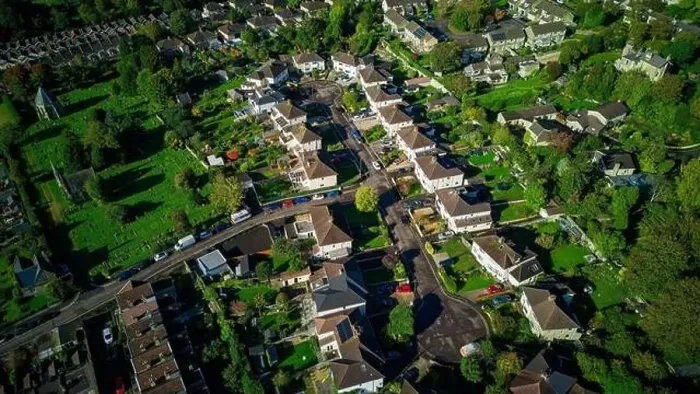 Framed Print : Drone aerial view over Audley Avenue, in the Weston area of Bath UK. (24-10-2023) Framed Print : Drone aerial view over Audley Avenue, in the Weston area of Bath UK. (24-10-2023)