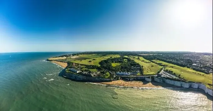 Framed Print : Drone aerial view of the beach and white cliffs, Margate, England, UK Framed Print : Drone aerial view of the beach and white cliffs, Margate, England, UK