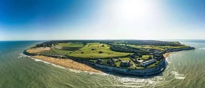 Framed Print : Drone aerial view of the beach and white cliffs, Margate, England, UK Framed Print : Drone aerial view of the beach and white cliffs, Margate, England, UK