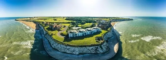 Framed Print : Drone aerial view of the beach and white cliffs, Margate, England, UK Framed Print : Drone aerial view of the beach and white cliffs, Margate, England, UK