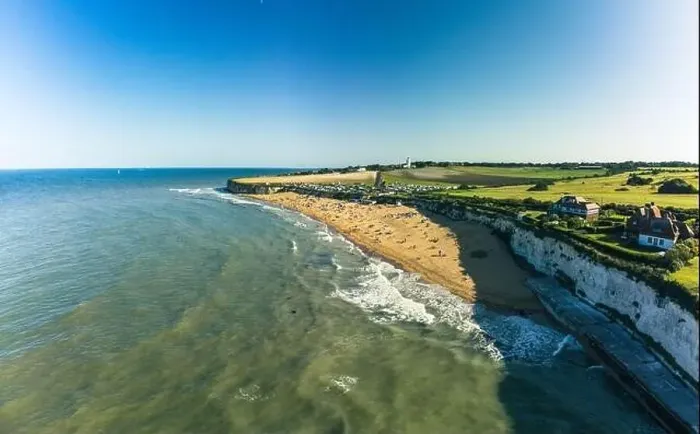 Framed Print : Drone aerial view of the beach and white cliffs, Margate, England, UK Framed Print : Drone aerial view of the beach and white cliffs, Margate, England, UK