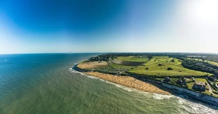 Framed Print : Drone aerial view of the beach and white cliffs, Margate, England, UK Framed Print : Drone aerial view of the beach and white cliffs, Margate, England, UK