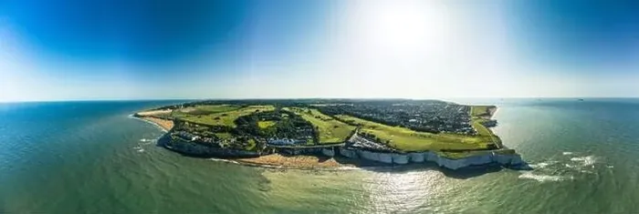Framed Print : Drone aerial view of the beach and white cliffs, Margate, England, UK Framed Print : Drone aerial view of the beach and white cliffs, Margate, England, UK