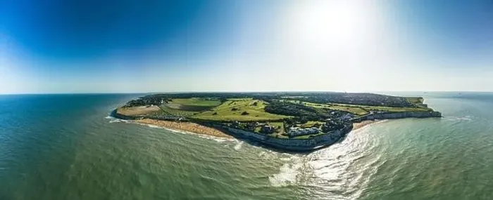 Framed Print : Drone aerial view of the beach and white cliffs, Margate, England, UK Framed Print : Drone aerial view of the beach and white cliffs, Margate, England, UK
