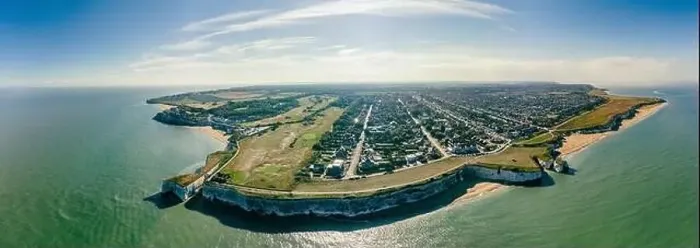 Framed Print : Drone aerial view of the beach and white cliffs, Botany Bay, England, UK Framed Print : Drone aerial view of the beach and white cliffs, Botany Bay, England, UK