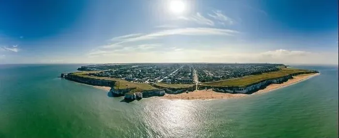 Framed Print : Drone aerial view of the beach and white cliffs, Botany Bay, England, UK Framed Print : Drone aerial view of the beach and white cliffs, Botany Bay, England, UK
