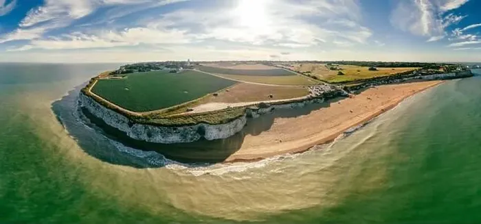 Framed Print : Drone aerial view of the beach and white cliffs, Botany Bay, England, UK Framed Print : Drone aerial view of the beach and white cliffs, Botany Bay, England, UK