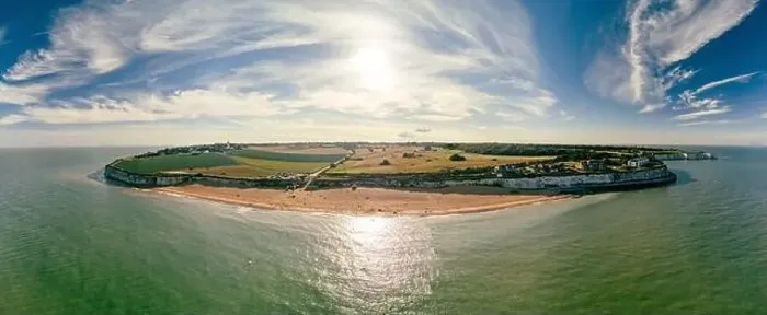 Framed Print : Drone aerial view of the beach and white cliffs, Botany Bay, England, UK Framed Print : Drone aerial view of the beach and white cliffs, Botany Bay, England, UK