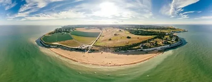 Framed Print : Drone aerial view of the beach and white cliffs, Botany Bay, England, UK Framed Print : Drone aerial view of the beach and white cliffs, Botany Bay, England, UK