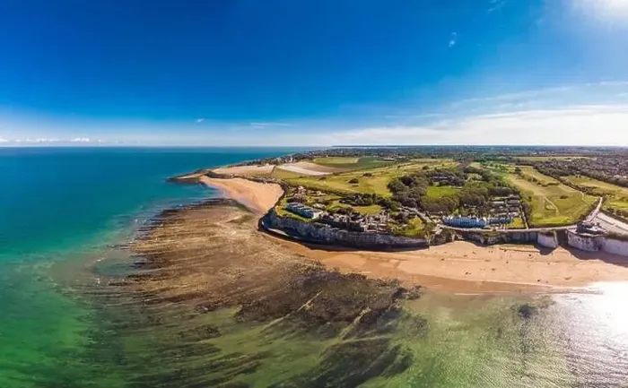 Framed Print : Drone aerial view of the beach and white cliffs on sunny day, Margate, England, UK Framed Print : Drone aerial view of the beach and white cliffs on sunny day, Margate, England, UK