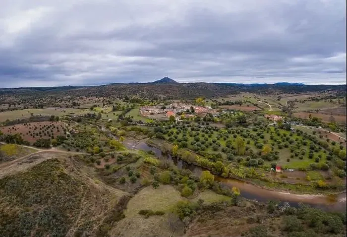 Framed Print : Drone aerial view of Idanha a velha historic village and landscape with Monsanto on the background, in Portugal Framed Print : Drone aerial view of Idanha a velha historic village and landscape with Monsanto on the background, in Portugal