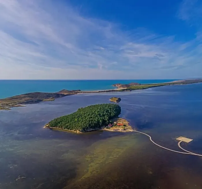 Framed Print : Drone aerial view on isolated Monastery of Saint Mary on Zvernec island (Narta Lagoon, Vlore, Albania) Framed Print : Drone aerial view on isolated Monastery of Saint Mary on Zvernec island (Narta Lagoon, Vlore, Albania)