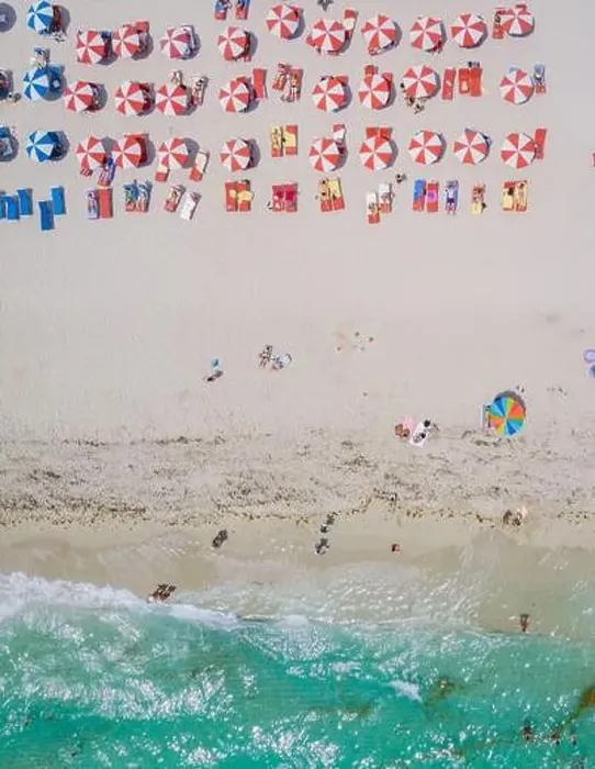 Framed Print : Drone aerial view at Miami South Beach Florida, Beach with colorful chairs and umbrellas Framed Print : Drone aerial view at Miami South Beach Florida, Beach with colorful chairs and umbrellas