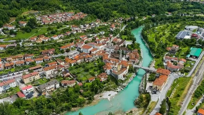 Framed Print : Drone Capture of Kal na Soci Architecture in Slovenia's Summer Sunshine Framed Print : Drone Capture of Kal na Soci Architecture in Slovenia's Summer Sunshine