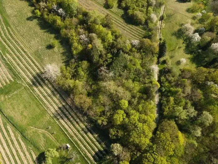Framed Print : Drone flight over green meadows, forests, landscape, nature in April in Austria Framed Print : Drone flight over green meadows, forests, landscape, nature in April in Austria