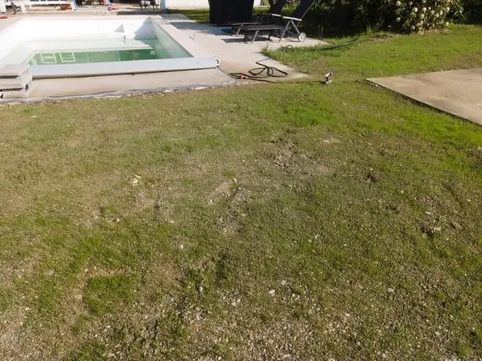 Framed Print : Drone flight over pool in the middle of greenery, fresh grass grown and the pool is not yet cleaned Framed Print : Drone flight over pool in the middle of greenery, fresh grass grown and the pool is not yet cleaned