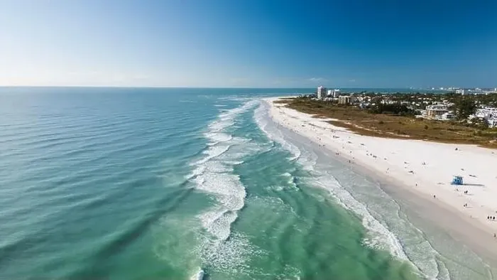 Framed Print : Drone Fly view over beach in Siesta Key Framed Print : Drone Fly view over beach in Siesta Key