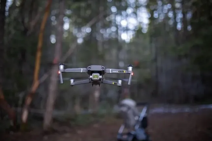 Framed Print : Drone flying low in the middle of a forest Framed Print : Drone flying low in the middle of a forest