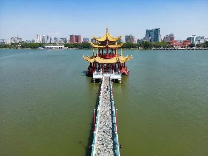 Framed Print : Drone Footage of Visitors on Bridge Leading to Spring and Autumn Pavilion Taiwan Framed Print : Drone Footage of Visitors on Bridge Leading to Spring and Autumn Pavilion Taiwan