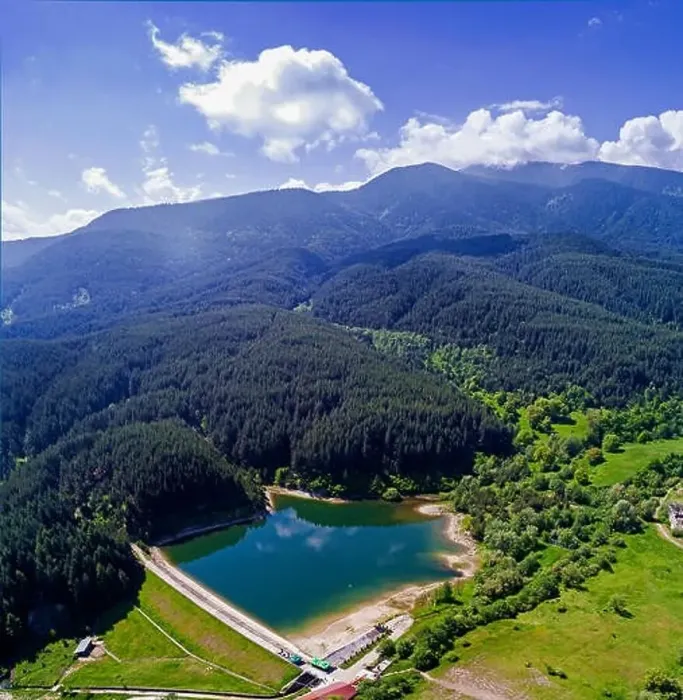 Framed Print : drone image. aerial view of rural area with fields and forest lake Framed Print : drone image. aerial view of rural area with fields and forest lake