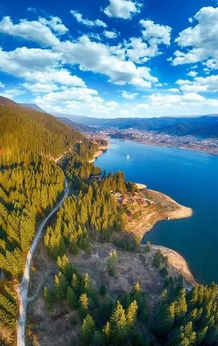 Framed Print : drone image. aerial view of rural area with fields and forest lake Framed Print : drone image. aerial view of rural area with fields and forest lake