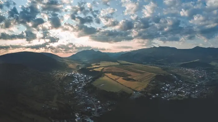Framed Print : drone image. aerial view of rural mountain area in Slovakia