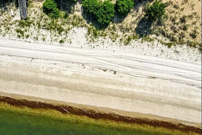 Framed Print : Drone image of a beach in East Hampton, NY